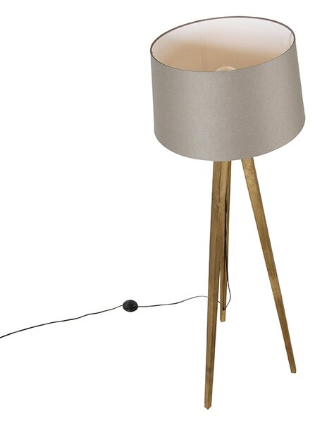 Lampă de podea rustică cu trepied din lemn vintage cu abajur din in taupe 45 cm - Tripod Classic