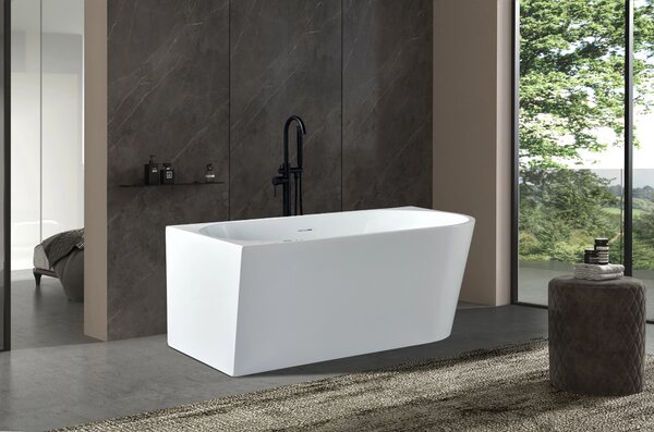 Erga Zara, cada de baie autoportanta coltar 150x75 cm + dop de scurgere, stanga, alb lucios, ERG-Zara-150075L-WH-WH