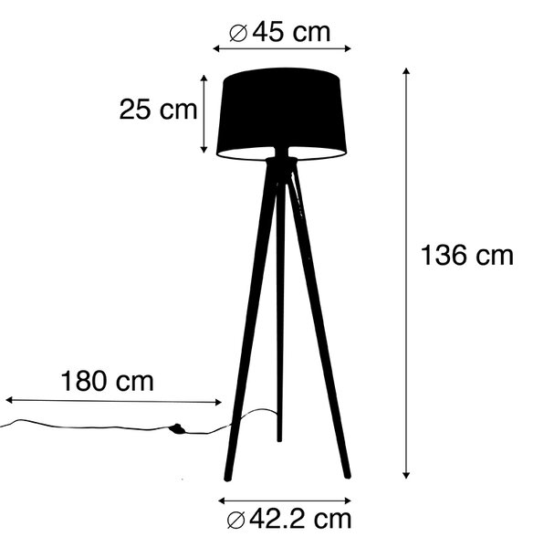 Triplu negru cu abajur din in alb 45 cm - Tripod Classic