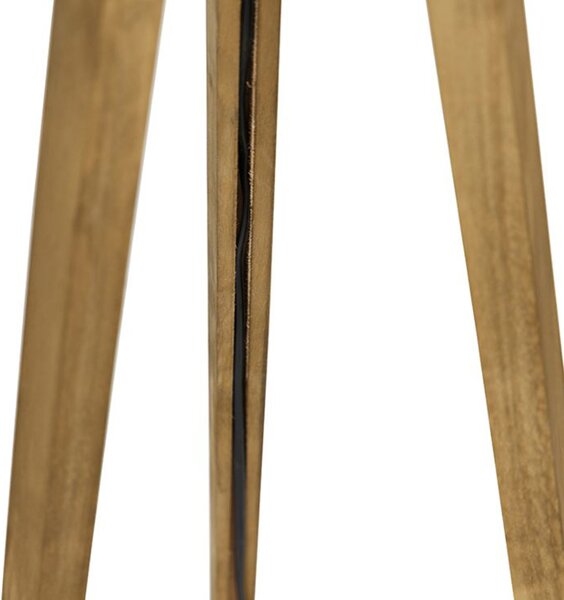 Lampă de podea rustică cu trepied din lemn vintage cu abajur din in gri închis 45 cm - Tripod Classic