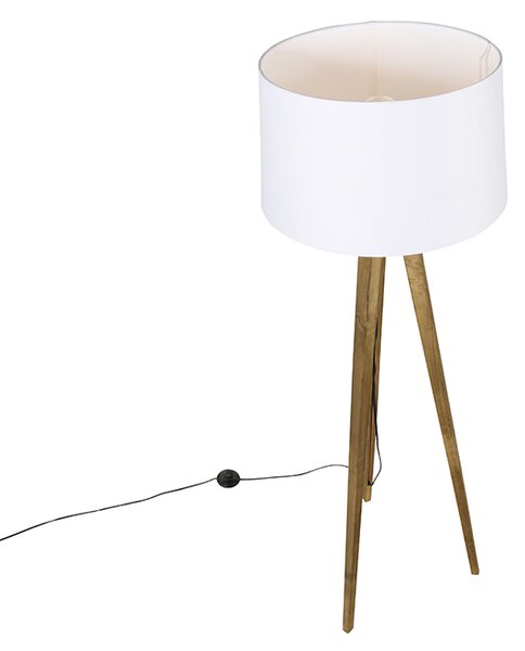 Lampă de podea vintage rustică cu trepied din lemn cu abajur din pânză albă 45 cm - Tripod Classic