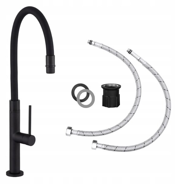 Baterie de bucătărie Gamma Flex Slim, înaltă, cu braț elastic h-480 mm, negru, GMA-BFXSL-BK