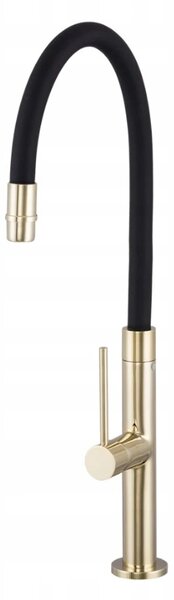 Baterie de bucătărie Gamma Flex Slim, înaltă, cu braț elastic h-480 mm, negru-auriu, GMA-BFXSL-GD