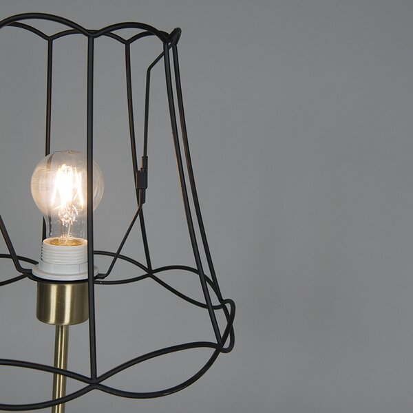 Lampă de masă retro din alamă cu abajur Granny Frame negru 30 cm - Kaso