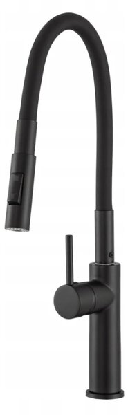 Gamma Full New, baterie de bucătărie înaltă, cu braț elastic și spray h-485 mm, negru mat, GMA-BFLN-BK