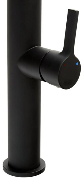 Gamma Mega, baterie de bucătărie înaltă cu braț elastic și spray, negru mat, GMA-BFL-BK