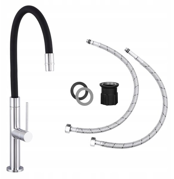 Baterie de bucătărie Gamma Flex Slim, înaltă, cu braț elastic h-480 mm, negru-crom, GMA-BFXSL-CH