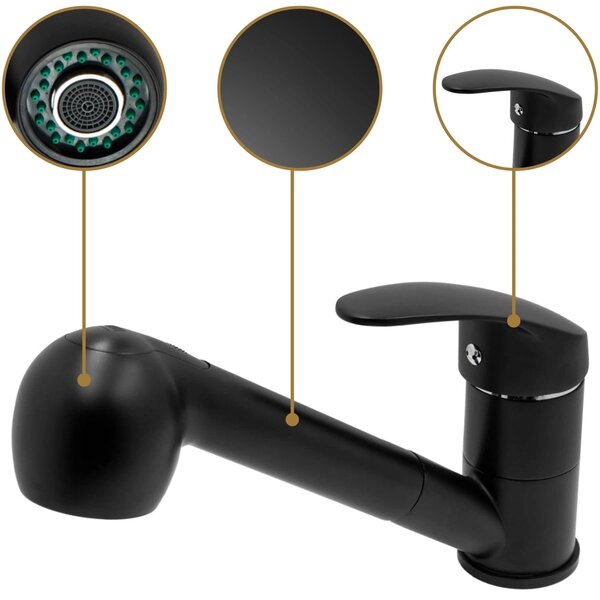 Gamma Neon, baterie pentru chiuvetă de sine stătătoare cu gura de scurgere, negru mat, SKQ-BAT-BK