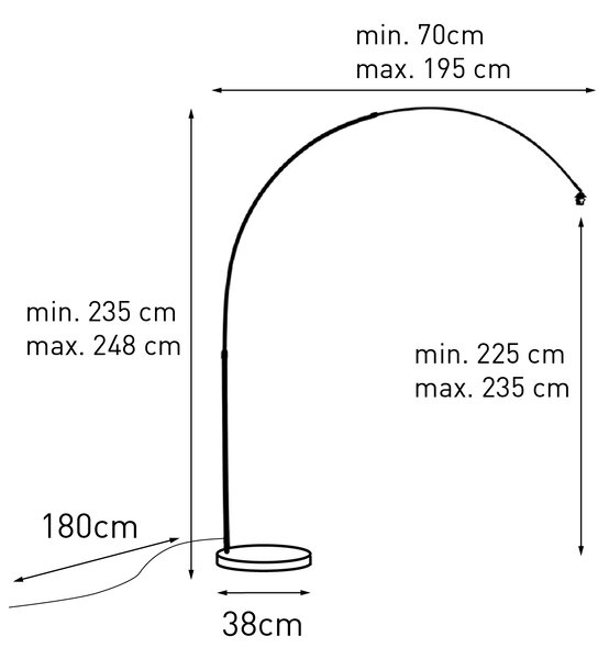 Lampă cu arc din oțel cu bază din marmură albă reglabilă - XXL