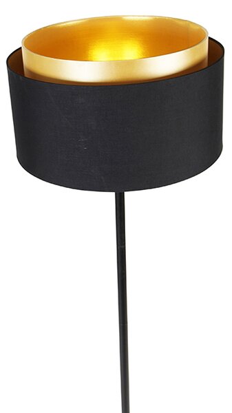 Lampa de podea moderna neagra cu abajur negru cu auriu - Simplo