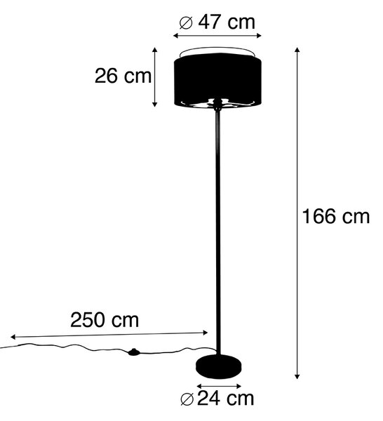 Lampa de podea moderna neagra cu abajur negru cu auriu - Simplo