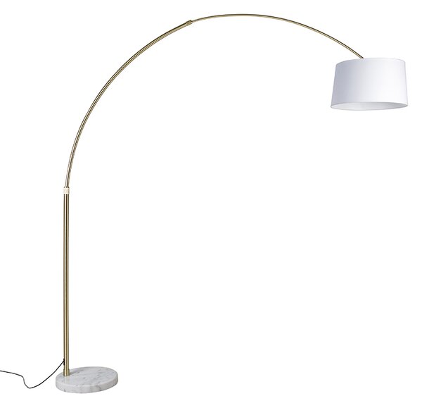 Lampă cu arc din alamă cu abajur din stofă albă 50 cm - XXL