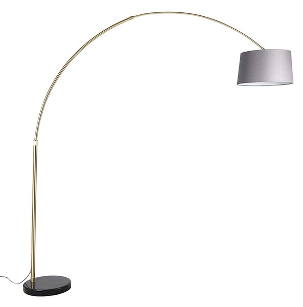Lampă cu arc din alamă cu marmură și abajur din stofă gri 45 cm - XXL
