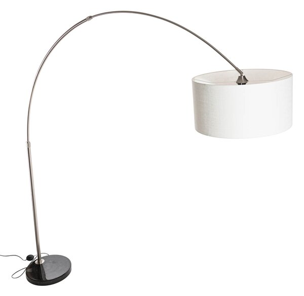 Lampă cu arc din oțel cu abajur din stofă albă 50 cm - XXL