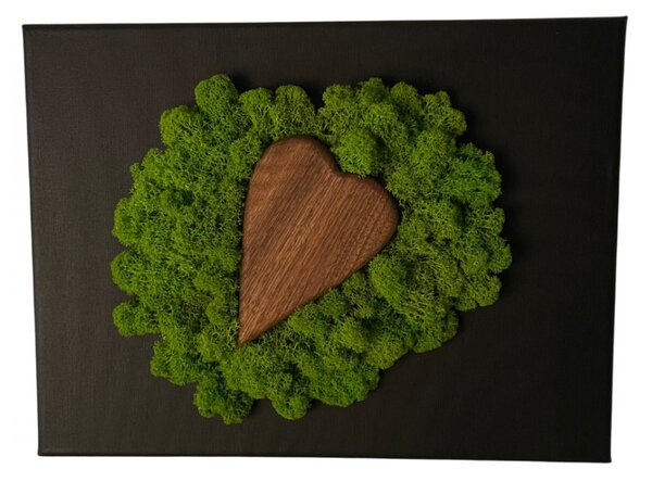 Tablou cu inimă de lemn și mușchi 20 x 30 cm