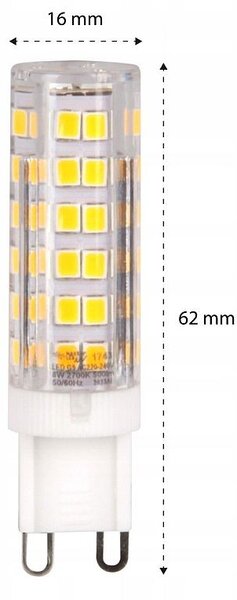 Bec LED G9 SMD, 8W, lumina neutra 4000K, 500 lm, unghi fascicul 360 grade, IP20