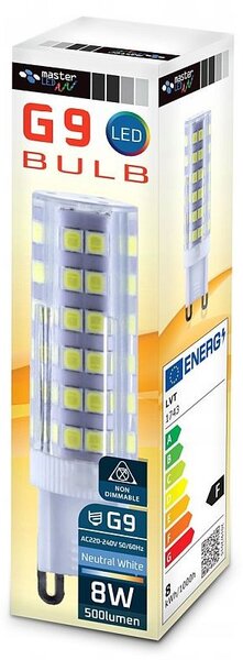 Bec LED G9 SMD, 8W, lumina neutra 4000K, 500 lm, unghi fascicul 360 grade, IP20