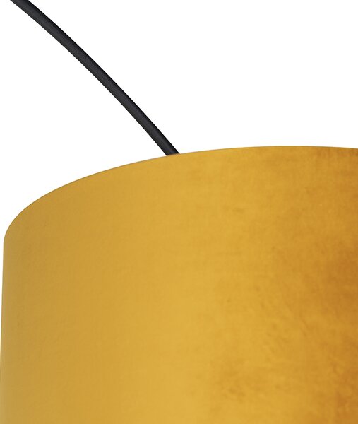 Lampă cu arc neagră cu abajur din catifea galben ocru cu auriu 50 cm - XXL
