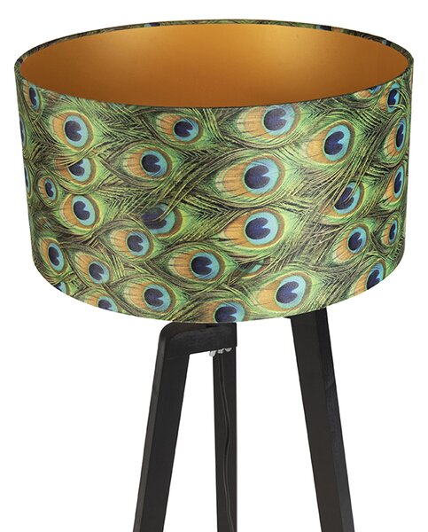 Lampă de podea cu trepied negru cu abajur cu design de păun 50 cm - Puros