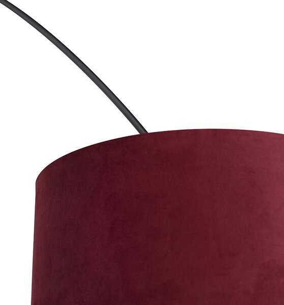 Lampa arcadă neagră cu abajur din catifea roșie cu auriu 50 cm - XXL