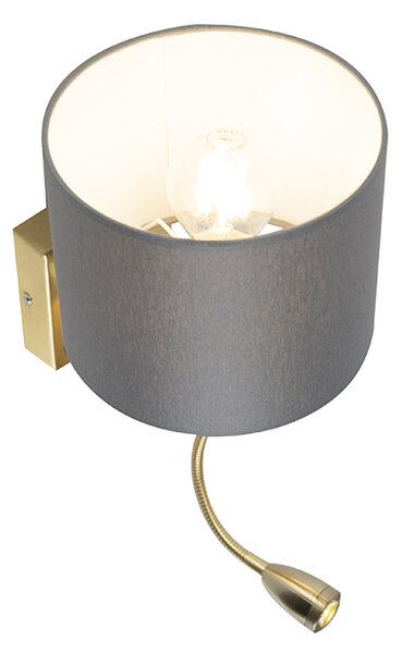Aplică de perete Art Deco aurie cu USB și abajur gri - Brescia