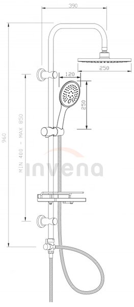 Invena Corso, coloana de dus cu raft, crom, INV-AU-23-001-C