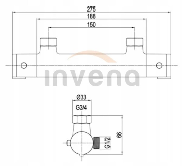 Invena Cool Touch, baterie termostatica de dus 150 mm, crom, BT-00-001-x