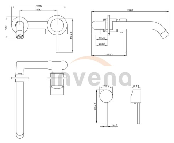 Invena Dafni, baterie pentru lavoar ascuns, crom lucios, BP-88-U01-A