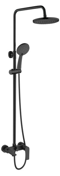 Invena Dokos, baterie cadă/duș cu manetă cu duș cu efect de ploaie 20cm, negru mat, INV-AU-19-B04-V