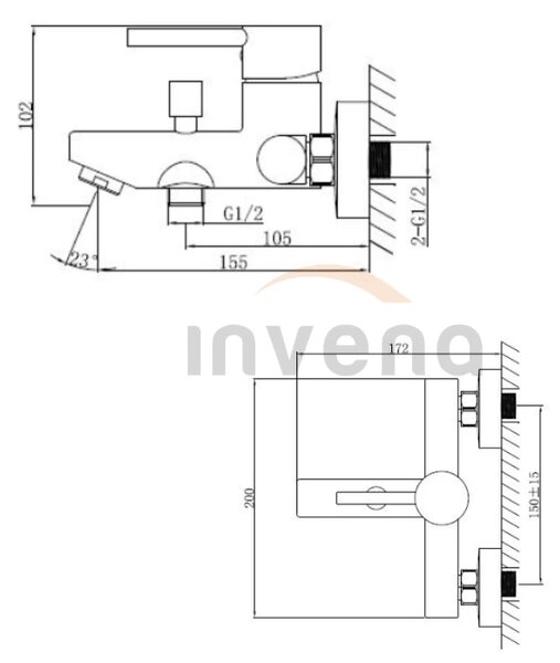Invena Dokos, baterie pentru cada, alb-crom, INV-BW-19-002-V