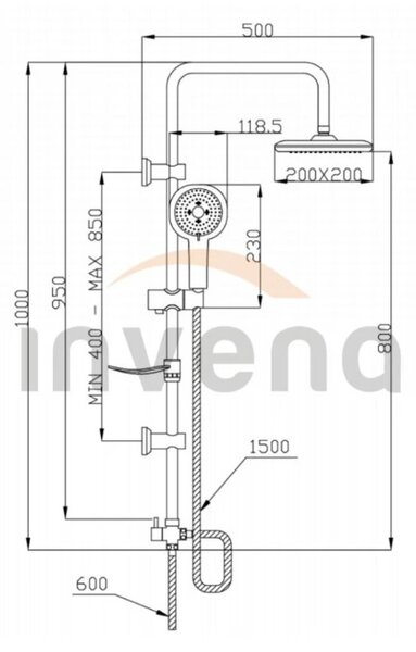 Invena Elea, coloana de dus h-960 cu dus de mana si plafon, alb-crom, INV-AU-82-001-M