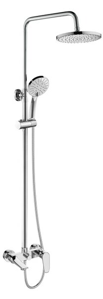 Invena Dokos, baterie de baie de perete cu set de duș cu duș cu efect de ploaie O20 cm, crom, INV-AU-19-B01-V