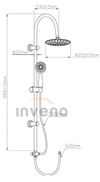 Invena Egina, coloana de dus cu dus de mana si cap cu 4 functii, croma, INV-AU-13-001-C