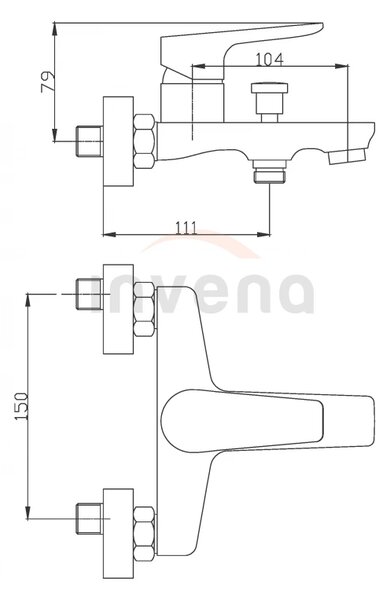 Invena Dokos, baterie pentru cada, crom, INV-BW-19-001-V