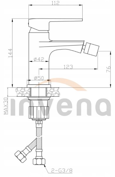 Invena Fira, baterie pentru bideu de sine statator, negru mat, INV-BB-71-004-V