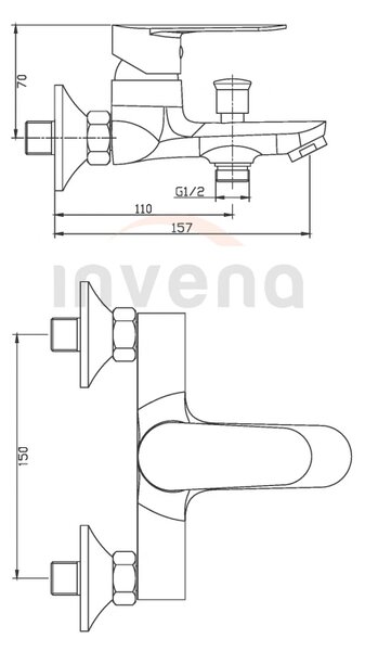 Invena Esla, baterie pentru cada montată pe perete, crom, INV-BW-94-001-V