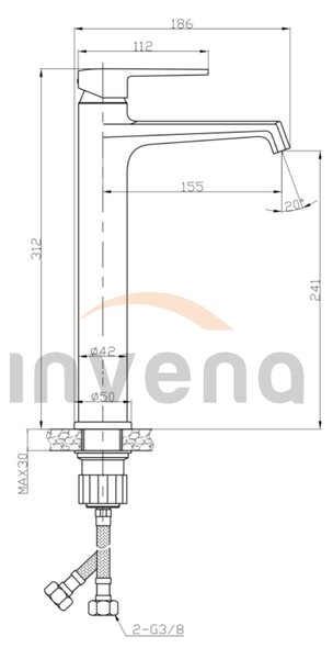Invena Fira, baterie pentru lavoar inalt, negru mat, INV-BU-71-W04-V