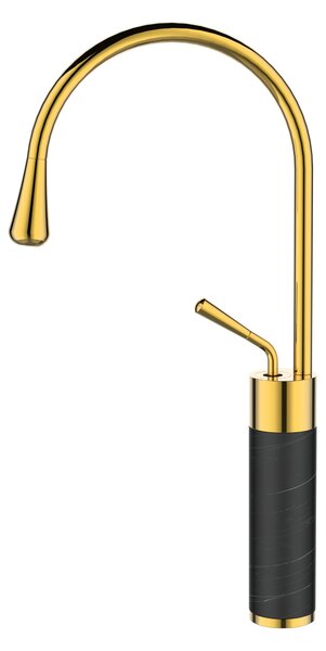 Invena Gabro, baterie pentru lavoar înalt, auriu-negru mat, INV-BU-33-W17-V