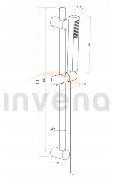 Invena Glamour Trend, set de dus cu coloana si cap de dus manual 1 functie, auriu lucios, INV-AU-05-Z09-S
