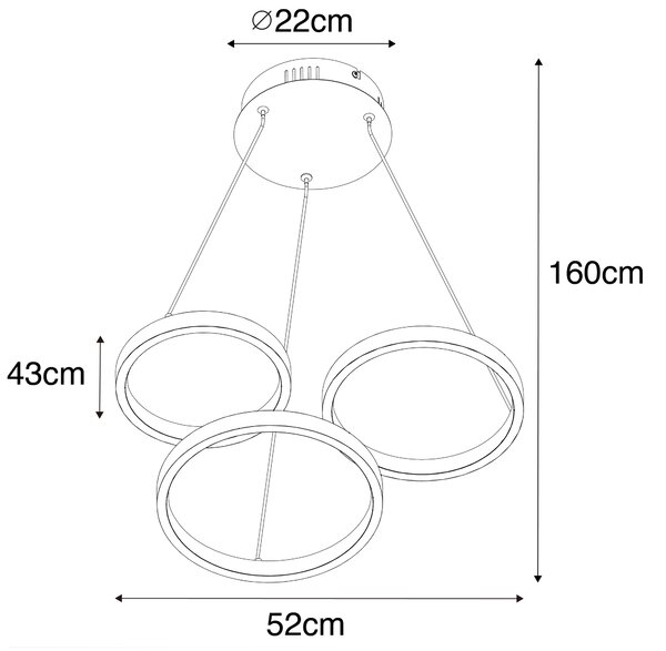Lampă pendant aurie incluzând LED cu dimmer în 3 trepte cu 3 lumini - Rondas