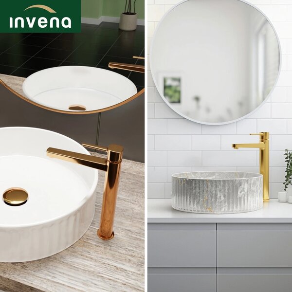 Invena Glamour Trend, baterie pentru lavoar înalt, auriu lucios, BU-02-W09-V