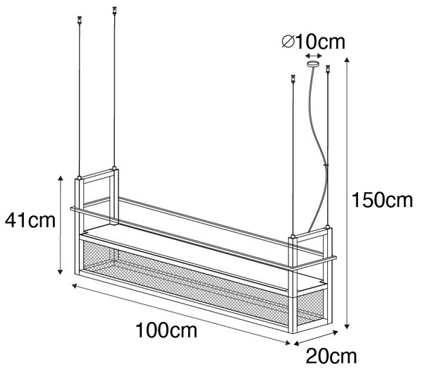 Lampă suspendată industrială neagră cu plasă 4 lumini - Cage Rack
