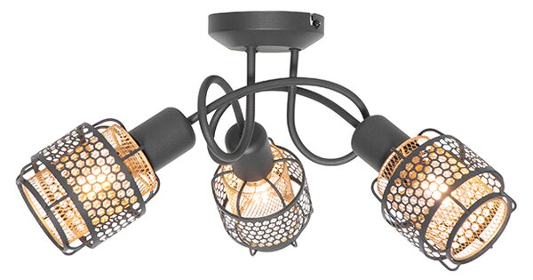 Plafoniera de design neagra cu auriu 3 lumini - Noud