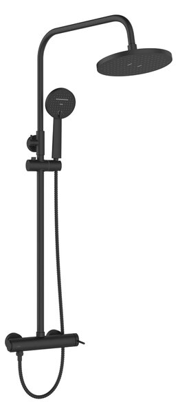 Invena Kalitea, baterie de dus cu maneta cu dus cu efect de ploaie 22x22 cm si cap manual, negru mat, INV-AU-72-004-V