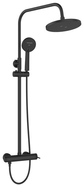 Invena Kalitea, baterie de dus cu maneta cu dus cu efect de ploaie 22x22 cm si cap manual, negru mat, INV-AU-72-004-V