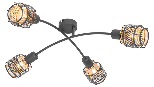 Plafoniera de design neagra cu auriu 4 lumini - Noud