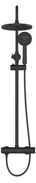 Invena Kalitea, baterie de dus cu maneta cu dus cu efect de ploaie 22x22 cm si cap manual, negru mat, INV-AU-72-004-V