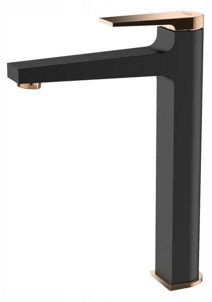 Invena Midnight, robinet pentru lavoar înalt, negru-aur roz, BU-35-W14-V