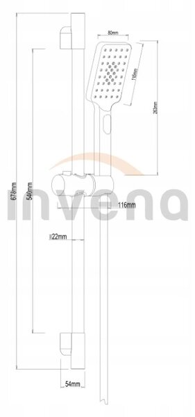 Invena Midnight, coloana de dus cu dus de mana, negru-aur roz, AU-35-014-S