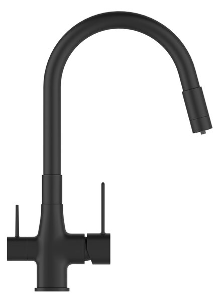 Invena Magic, baterie de lavoar de sine stătătoare cu braț flexibil și filtru de apă potabilă, negru, INV-BZ-08-F04-V